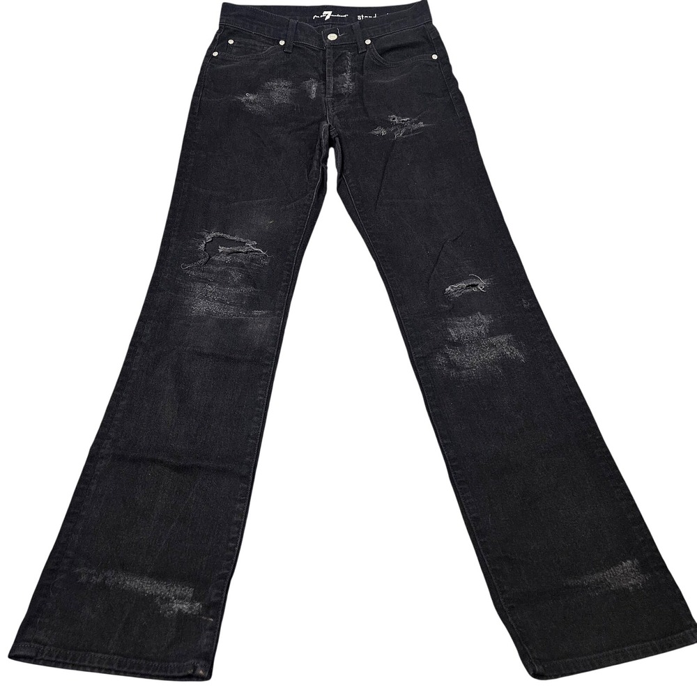 7 For All Mankind Jeans Mens 28 Black Denim Distressed Ripped Straight Grunge